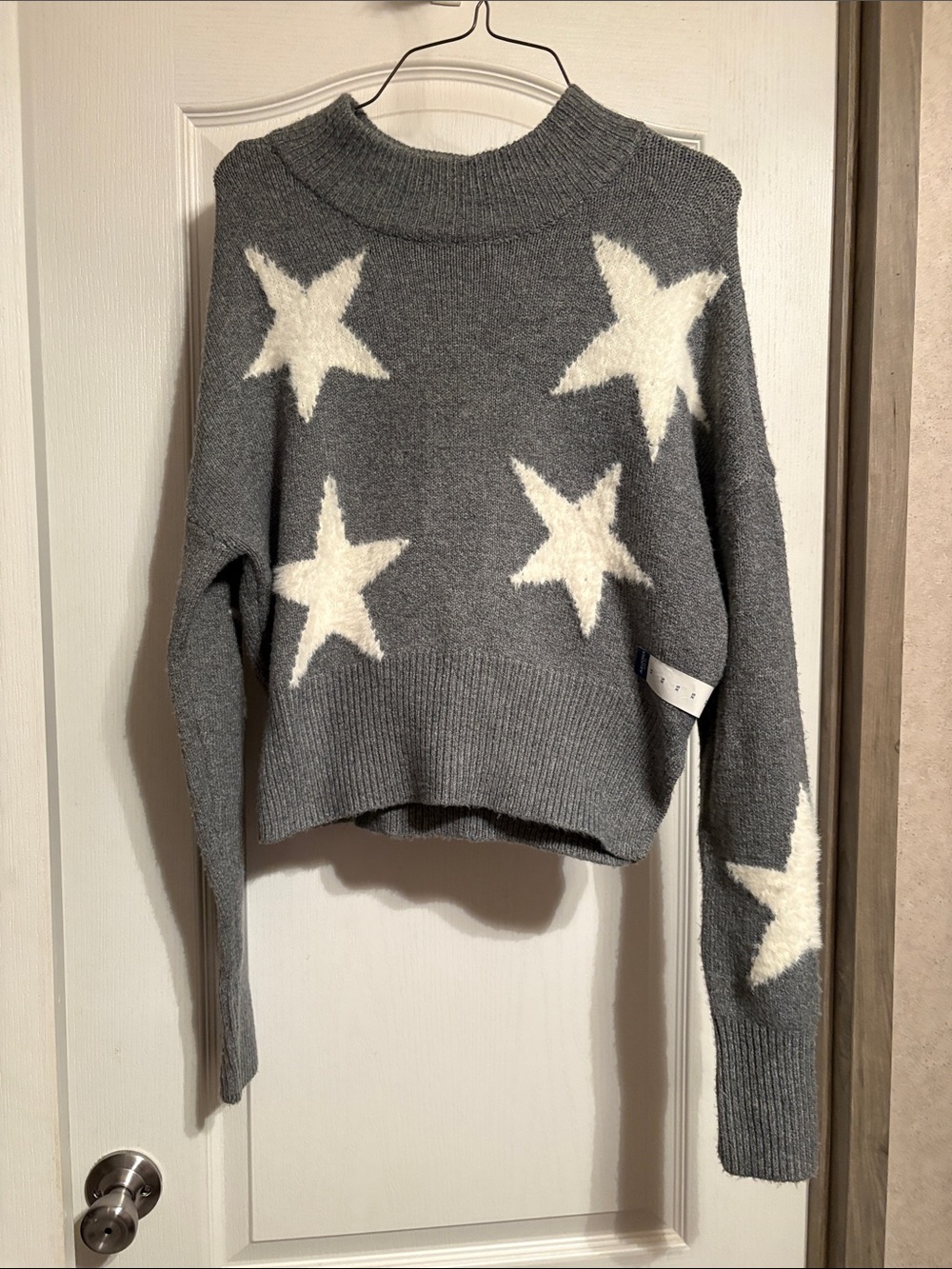 Arizona Jean Company Gray and White Star Turtleneck Sweater